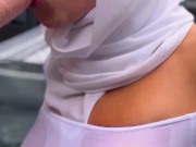 Hijabi Aaliyah Yasin sucks DirtySpringbok's cock in the hot tub and gets his cum on her glasses 13/16