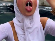 Hijabi Aaliyah Yasin sucks DirtySpringbok's cock in the hot tub and gets his cum on her glasses 15/16