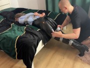 Office girl is tied up with duct tape and try to escape 8/16