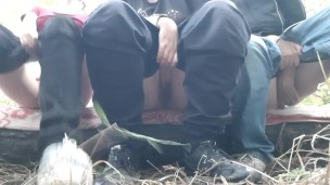 Three girlfriends moan loudly and cum many times in the forest - IkaSmokS