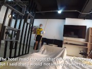 Hotel Maid Watching Me Jack Off and showed big ass Mom. Public Dick Flash 1/16