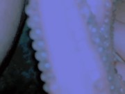 Latina girl silently masturbates with latex thimbles