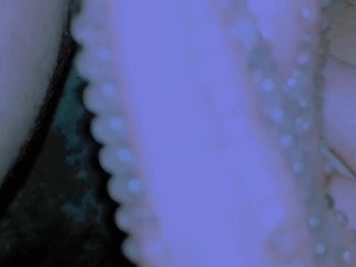 Latina girl silently masturbates with latex thimbles