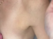 Footjob blowjob Titjob and cum on small tits 10/16