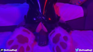 Horny Latex Puppy with cute paws rides XL Chance from Bad Dragon