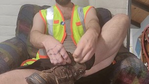 I come home, take my boots off then cum on my shirt after freeballing at work all day