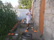 Malvina the cat and I are playing barrel ball 1/16