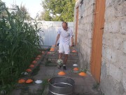 Malvina the cat and I are playing barrel ball 15/16