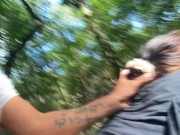 Creampie in the woods for neighborhood slut 14/16