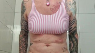 Sissy rides dildo and jerks clitty