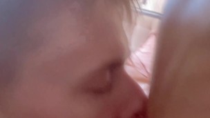 Sucking big twink's dick close up