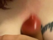 Big fat  dildo between these huge tits 13/16