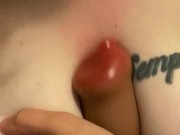 Big fat  dildo between these huge tits 15/16