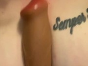 Big fat  dildo between these huge tits 16/16