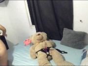 I was super horny so I fucked my teddy bear with the leash on. 7/16