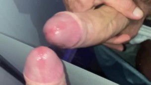 Jockstrap airplane toilet wank interrupted