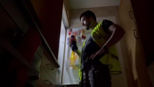 Builder drinking 2ltr - burping & stripping