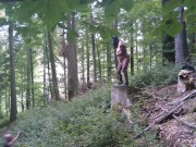 I masturbate and stick a dildo in my pussy while standing on a wooden stump 13/16