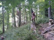 I masturbate and stick a dildo in my pussy while standing on a wooden stump 5/16