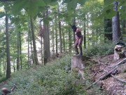 I masturbate and stick a dildo in my pussy while standing on a wooden stump 9/16