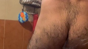 Shower fingering ass and self spanking