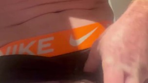 Chav Straight guy wanking big cock in Nike shorts and sock with muscles