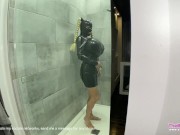 Huge tits in latex! Latex mask blowjob with mouth gagged and facial cumshot! PREVIEW 3/16