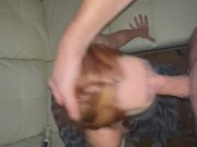 Slutty redhead stepsister gives me a sloppy deepthroat blowjob until I bust in her throat 16/16