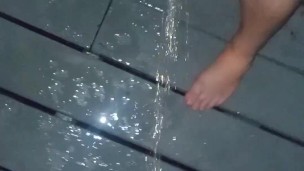 Desperate and horny standing pee outside