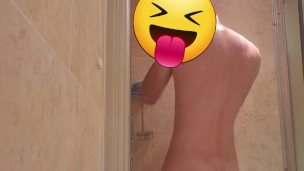 Young skinny guy in shower