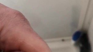 Messy shower jerkoff, pool of cum