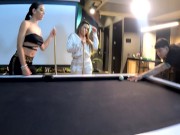 A threesome with two amazing latinas on a pool table 5/16