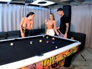 A threesome with two amazing latinas on a pool table 7/16
