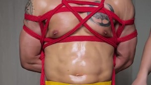 BodyBuilder with Huge Chest Tattoo Milked