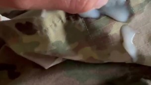 Getting horny at the shop - jerking in sarge's office in uniform - shooting loads of cum in barracks