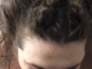 (MALE POV) Chubby Busty Brunette Deepthroats and Swallows