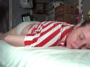Masturbation at home, in a red t-shirt. Completely realistic female masturbation