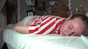 Masturbation at home, in a red t-shirt. Completely realistic female masturbation