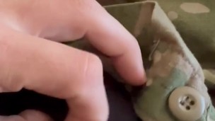 Army soldier jerks off in uniform wearing black socks-shoots load through undies