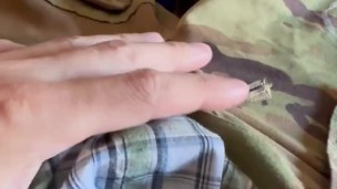 US army soldier jerks off in boxer shorts wearing his uniform and in a condom!