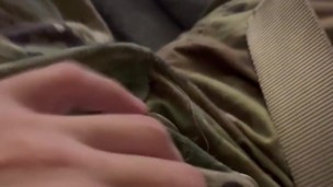 Horny solider in tighty whities and orange jockeys jerks off while wearing his OCP uniform