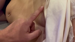 I cum on her small tits without disturbing her too much