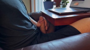 hiding my throbbing hard on from my friend while I watch porn secretly next to him