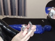 Femdom Goddess whips balls of mummified slave 4/16