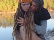 Sex on a reindeer skin next to a forest lake - RosenlundX - Vertical 60fps 13/16