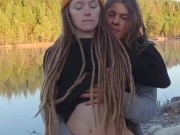 Sex on a reindeer skin next to a forest lake - RosenlundX - Vertical 60fps 14/16