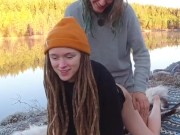 Sex on a reindeer skin next to a forest lake - RosenlundX - Vertical 60fps 15/16
