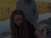 Sex on a reindeer skin next to a forest lake - RosenlundX - Vertical 60fps