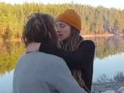 Sex on a reindeer skin next to a forest lake - RosenlundX - Vertical 60fps 7/16