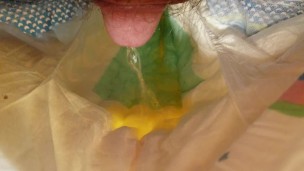 chubby bear pisses in open diaper